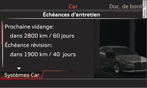 Écran du MMI* sur le tableau de bord : indicateur de périodicité d'entretien (exemple)