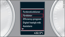 Förarinformationssystem: Hämta menyn bilens funktioner