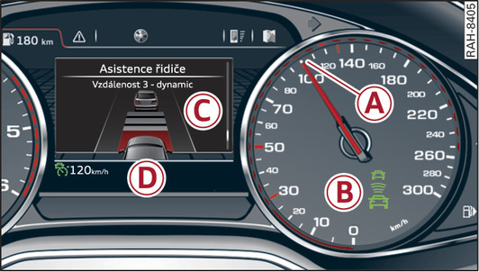 Obr. 127 Sdružené přístroje: Adaptive cruise control