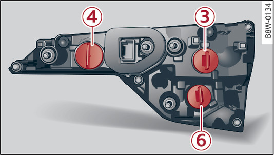 Fig. 342 Gælder for: Avant/allroad Baglygte: pærernes placeringer