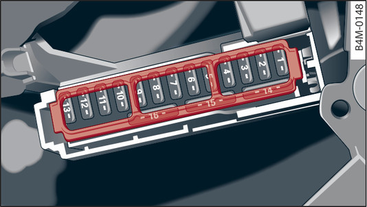 Fig. 327 Dash panel (driver s side): Fuse carrier with plastic frames