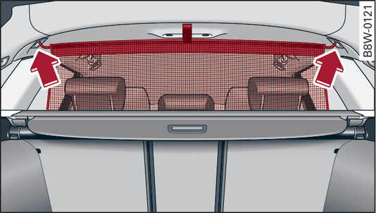 Fig. 79 Behind the rear backrest: Hooking the load guard into place