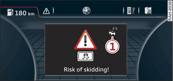 Fig. 230 Example: Local hazard alert displayed on the driver information system