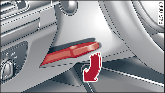 Fig. 100Columna de dirección: Palanca para ajustar la posición del volante