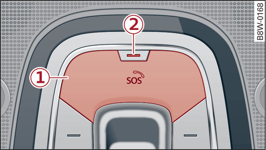 Fig. 214Parte delantera del techo: Cubierta para la tecla de llamada de emergencia