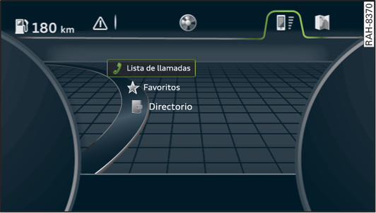 Fig. 194Ejemplo: Funciones del teléfono en el sistema de información para el conductor