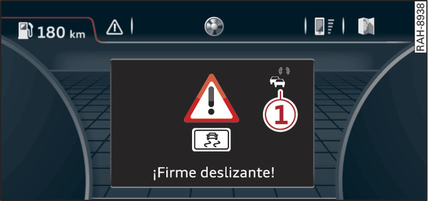 Fig. 230Ejemplo: Indicación de información de peligros local en el sistema de información para el conductor