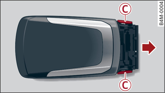 Fig. 20 Clé à radiocommande (face arrière) : dépose du porte-piles