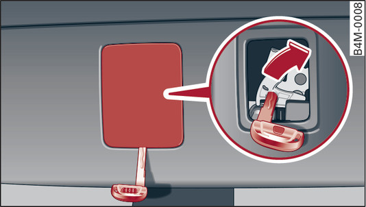 Fig. 32 Coté intérieur du capot arrière : accès au déverrouillage d urgence