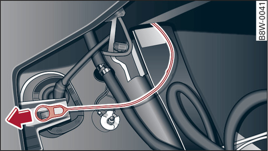 Fig. 291 Coffre à bagages : déverrouillage d urgence du volet de réservoir