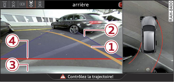 Fig. 166 Système d infodivertissement : manœuvre de stationnement dans la place de stationnement