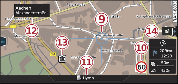 Fig. 225 Exemple : carte standard lorsque le réticule est activé