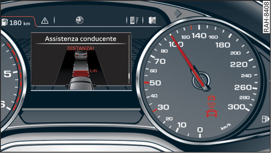 Fig. 135Quadro strumenti: visualizzazione della distanza e relativo avvertimento