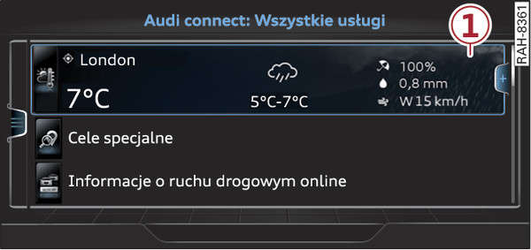 Rys. 213Audi connect (panel informacyjny) strona startowa