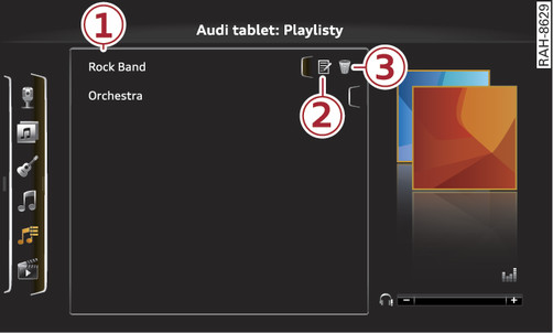 Obr. 280 Audi tablet: playlisty