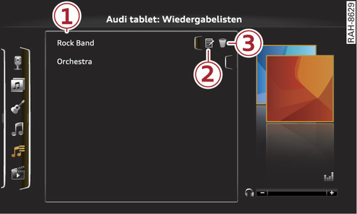 Abb. 280 Audi tablet: Wiedergabelisten