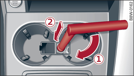 Fig. 118 Front cup holder: Releasing parking lock manually