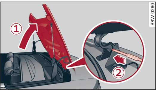 Fig. 53 Rear of vehicle: Lifting out and securing the storage box lid