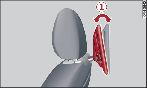 Fig. 266 Back of driver s/front passenger s seat: Tilt area of Audi tablet holder