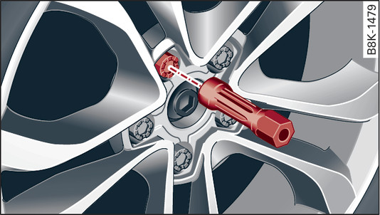 Fig. 351Rueda: Útil de hexágono interior para girar los tornillos