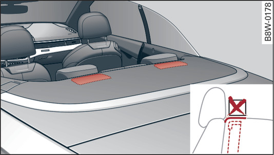 Fig. 296 Sièges arrière : zone de déclenchement des arceaux de sécurité