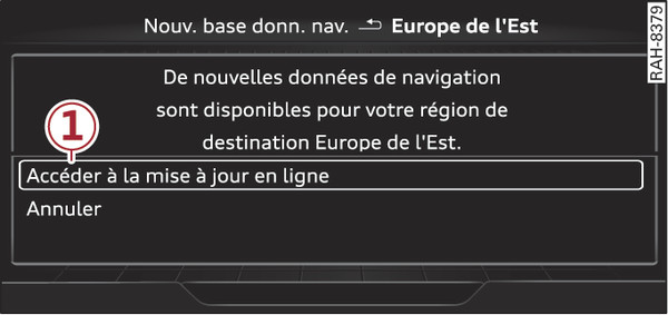 Fig. 237 Exemple : indication d une nouvelle mise à jour en ligne des cartes