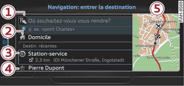 Fig. 224 Exemple d affichage : menu Entrer la destination