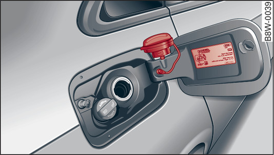 Fig. 324Il tappo dello sportellino del serbatoio del carburante si può agganciare allo sportello