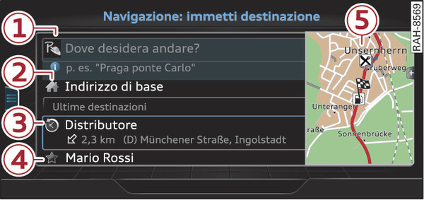 Fig. 224Figura esemplificativa: menù per l immissione della destinazione