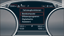 Kombiinstrument: Menü Fahrzeugfunktionen aufrufen