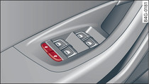 Detail of the driver door: buttons for child locks