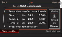 Infotainment: Ajustar el temporizador