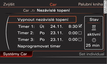 Infotainment: nastavení časovače