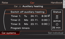 Infotainment display: Setting timers