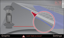 Infotainment display: Blue marking touches edge of pavement