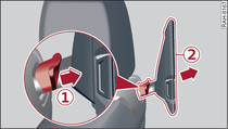 Parte posterior del asiento del conductor/acompañante: Sacar el soporte de la Audi tablet