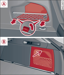 -A- Berline , -B- Avant/allroad : dépose du revêtement latéral droit du coffre à bagages