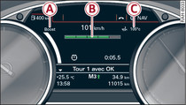 Combiné d'instruments : indicateur de pression de suralimentation (boost), indicateur lumineux de changement de rapport et indicateur de température d'huile-moteur