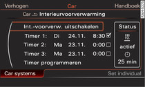 Infotainment: Timer instellen