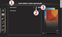 Listas de reprodução do Audi tablet