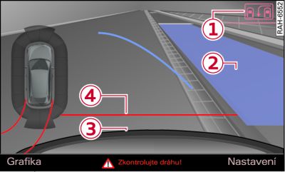 Infotainment: modrá plocha nasměrovaná do mezery pro parkování