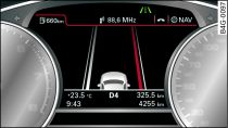 Kombiinstrument: active lane assist eingeschaltet und warnt