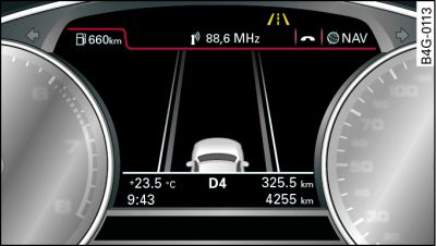 Kombiinstrument: active lane assist eingeschaltet, aber nicht warnbereit