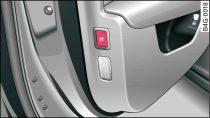 End face of (open) driver's door: Button for interior monitor/tow-away protection