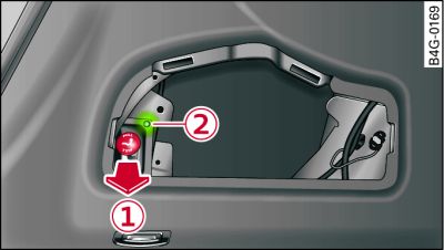 Luggage compartment: Knob for releasing towing bracket