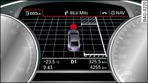 Instrument cluster: Prompt to keep driving forwards (a parking space has been detected)