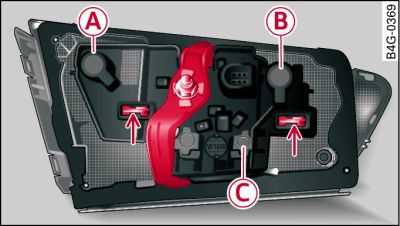 Left rear light: Changing bulbs for tail light, rear fog light and reversing light