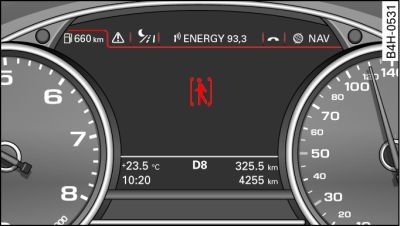 Instrument cluster: Pedestrian warning superimposed on another display