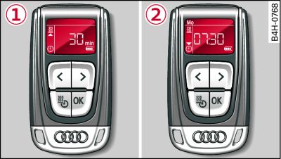 Remote control for auxiliary heating: -1- switching on immediately -2- setting the timer