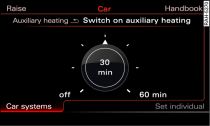 Infotainment display: Switching auxiliary heating on/off immediately